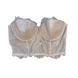 Victoria’s Secret Dream Angels Lace Longline Strapless Bra 38B Nude Beige Lined